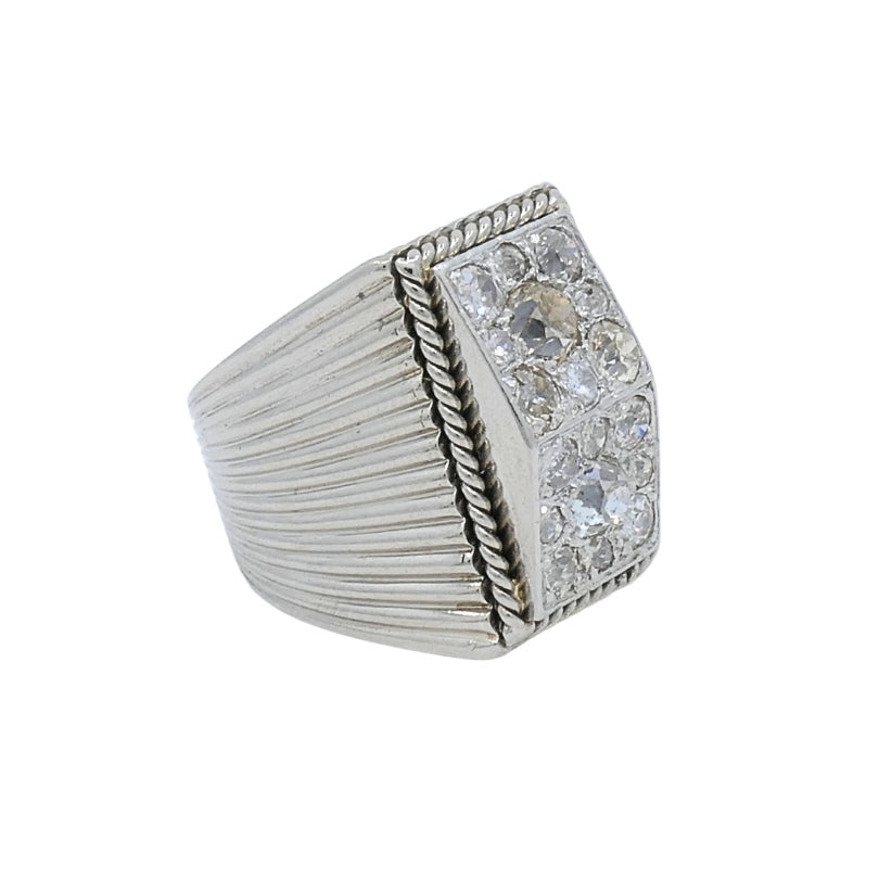 French Vintage Diamond White Gold Ring