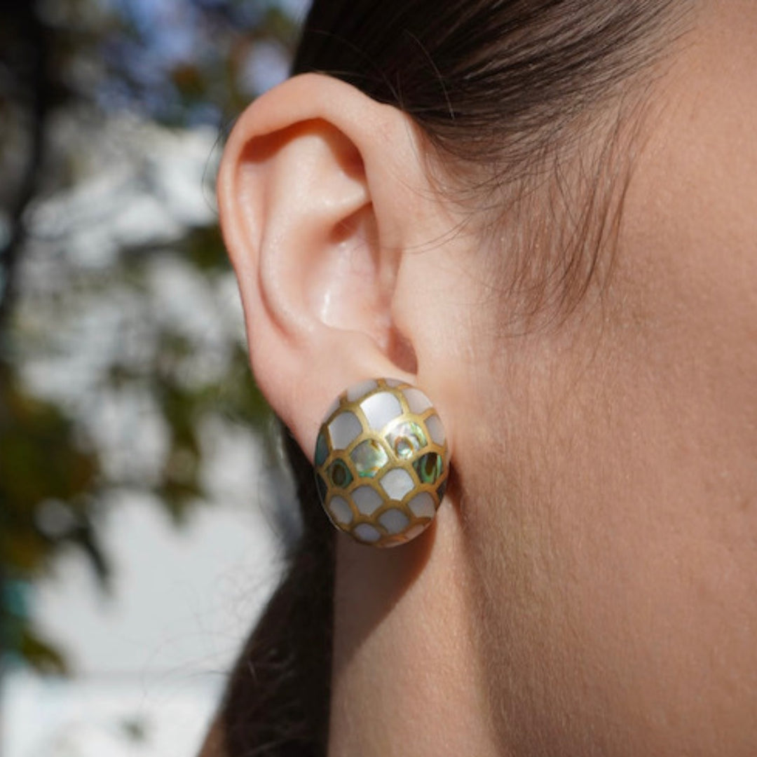 Angela Cummings 18k Gold Abalone Shell Clip On Earrings