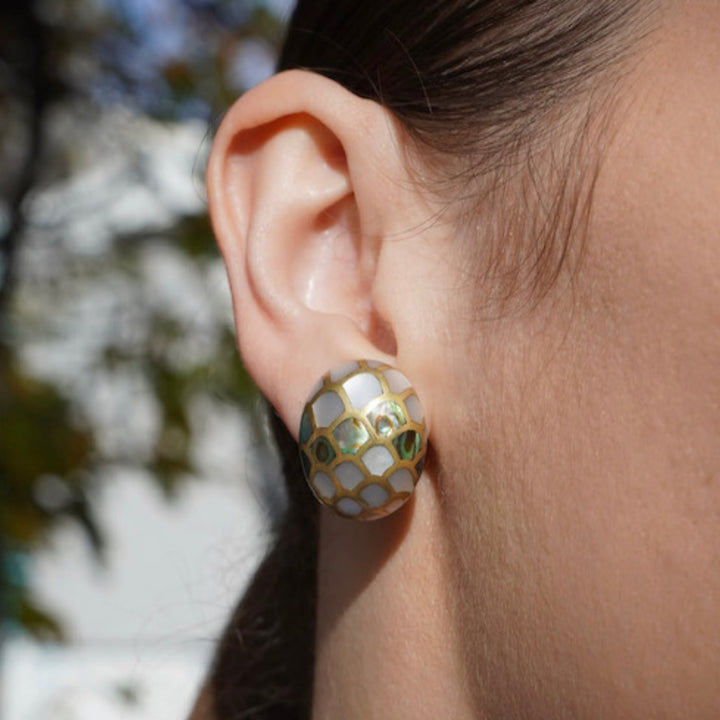 Angela Cummings 18k Gold Abalone Shell Clip On Earrings