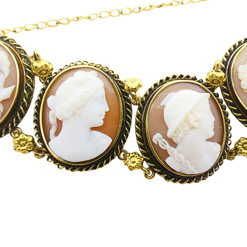 Antique 14k Gold Cameo Bracelet Classic Oval Medallions
