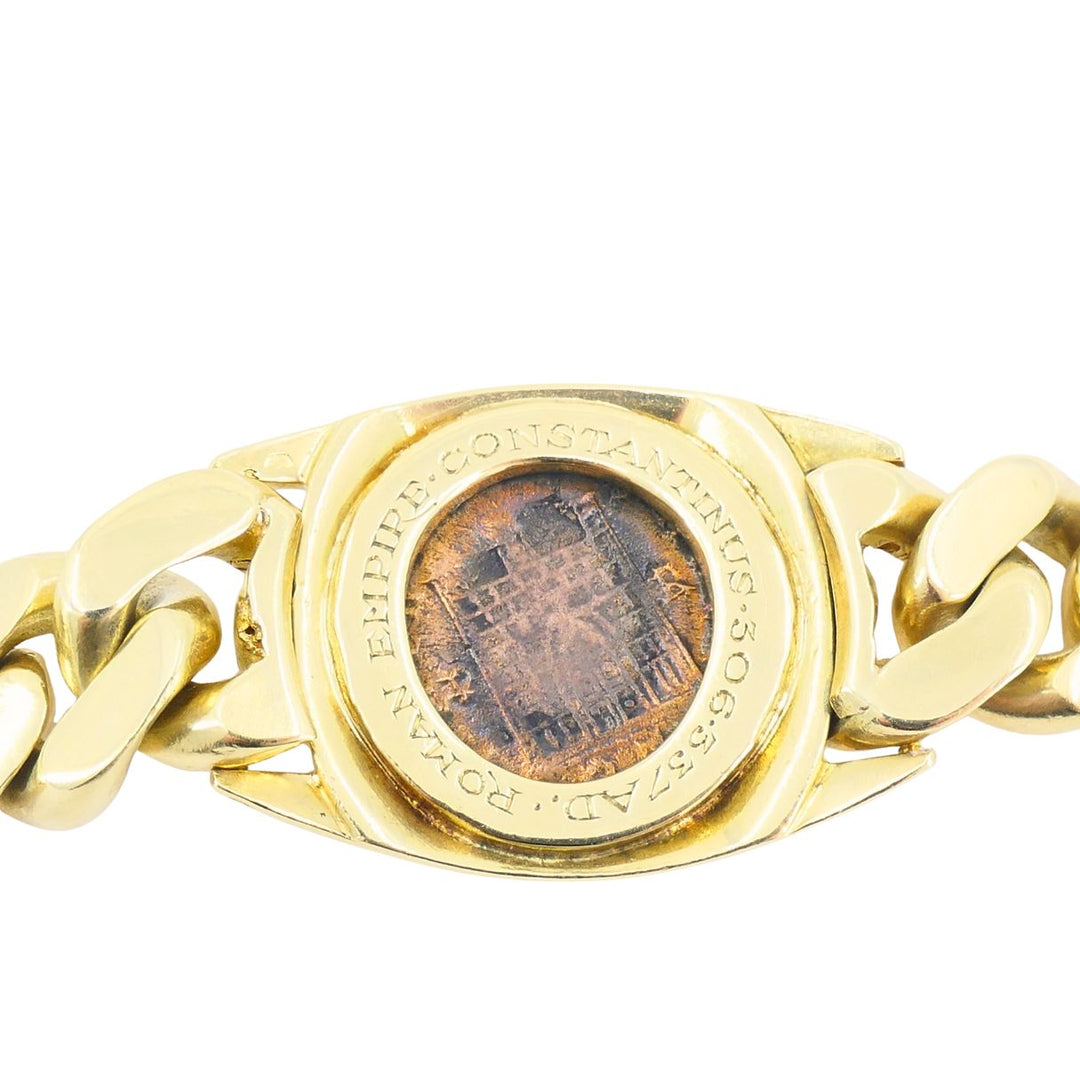 Vintage Bvlgari 18k Gold Monete Bronze Ancient Coin Curblink Bulgari Bracelet