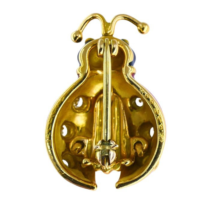 Vintage 1950s Oscar Heyman Ladybug Pin 18k gold Diamond Enamel