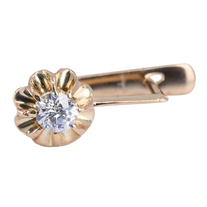 Vintage 14k Soviet Rose Gold Diamond Flower Earrings