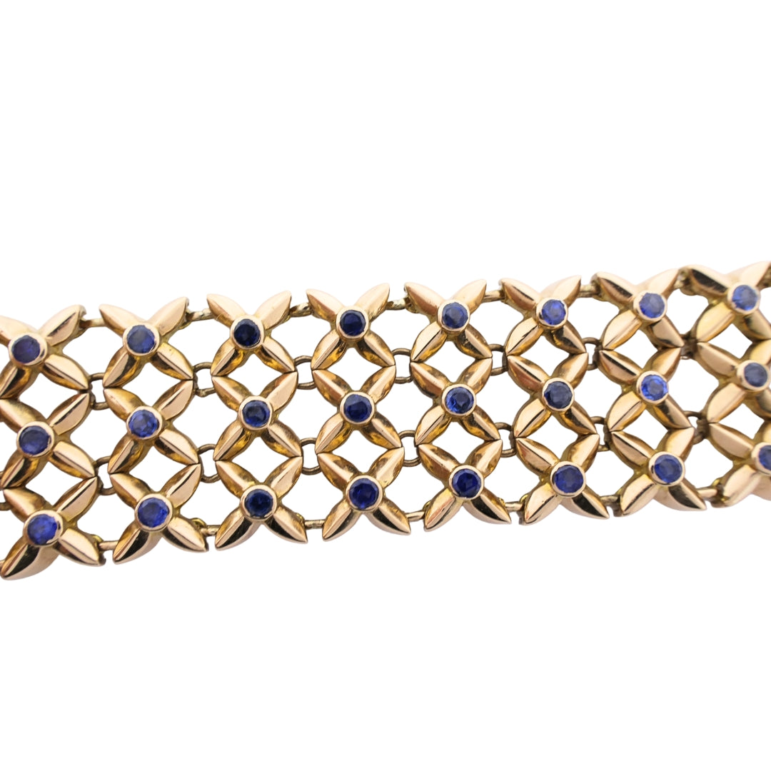 Boucheron 18k Gold Sapphire Wide Mesh Bracelet