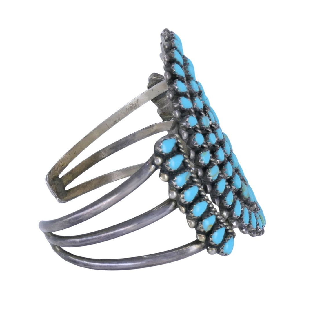 Signed Sterling Silver Turquoise Native American Petit Point Cuff Bracelet