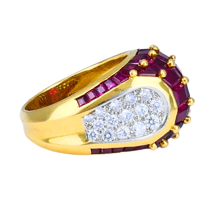 Oscar Heyman Vintage Cocktail Ring Gold Platinum Ruby Diamond Estate Jewelry