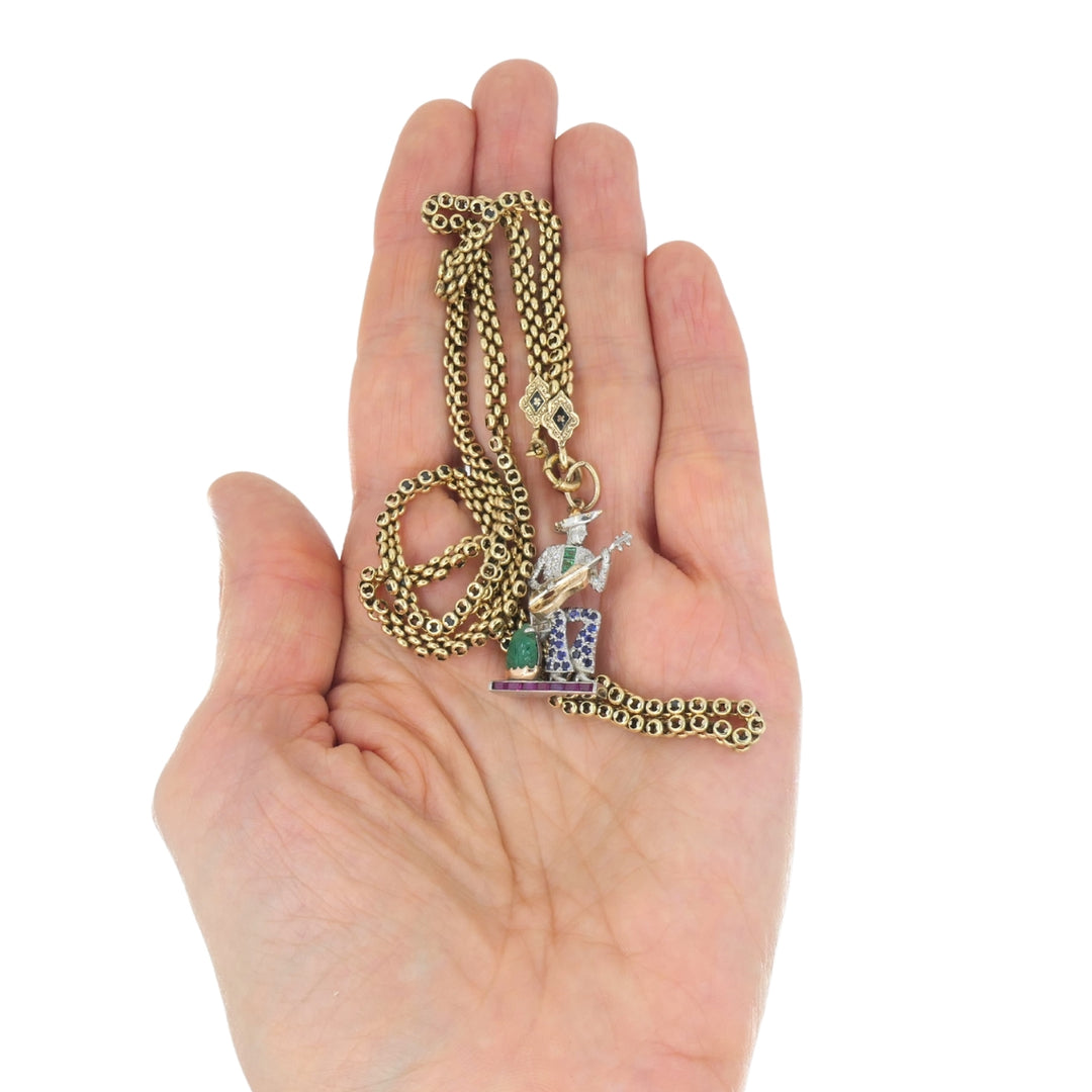 Antique 14k Gold Enamel Chain Necklace Platinum Pendant