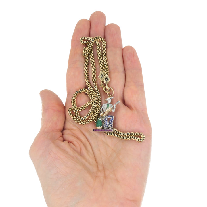 Antique 14k Gold Enamel Chain Necklace Platinum Pendant