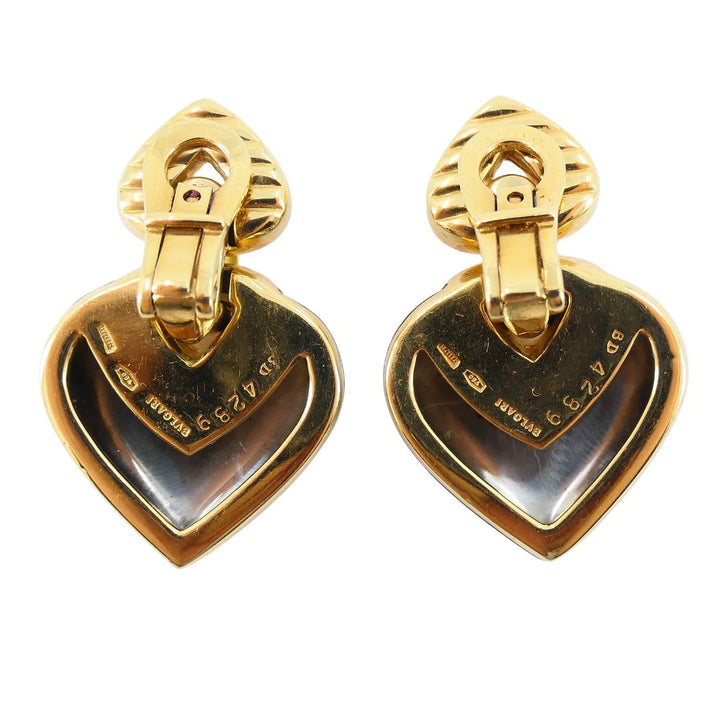 Vintage Bvlgari 18k Gold Steel Doppio Cuore Heart Earrings