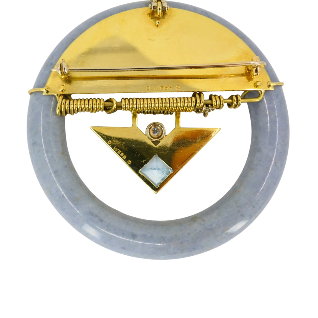 David Webb 1960s Jade Aquamarine Diamond Enamel Gold Brooch Pendant