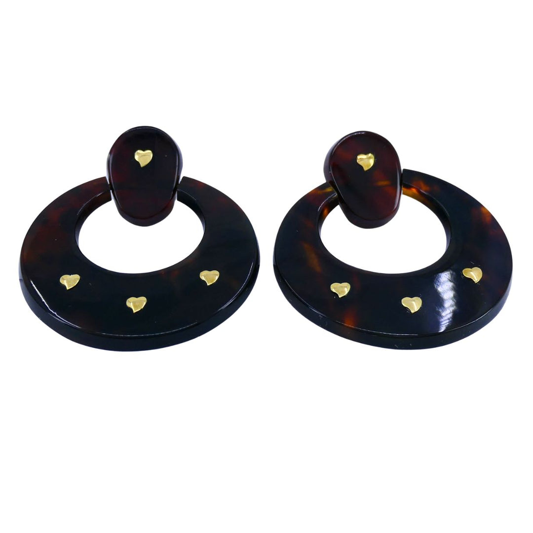 Vintage Italian 18k Gold Tortoise Heart Hoop Earrings