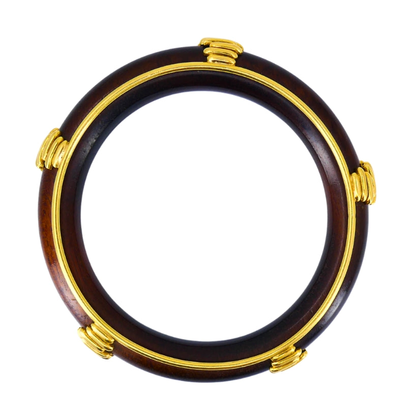 Vintage Van Cleef & Arpels 18k Gold Wood Bangle Bracelet Estate Jewelry