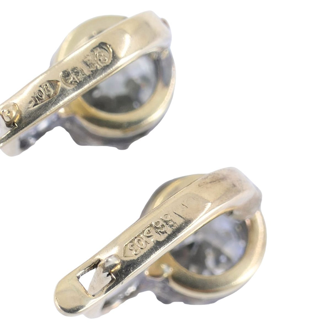 Antique Two Tone Diamond Drop Earrings 14k Gold Silver Old European Cut