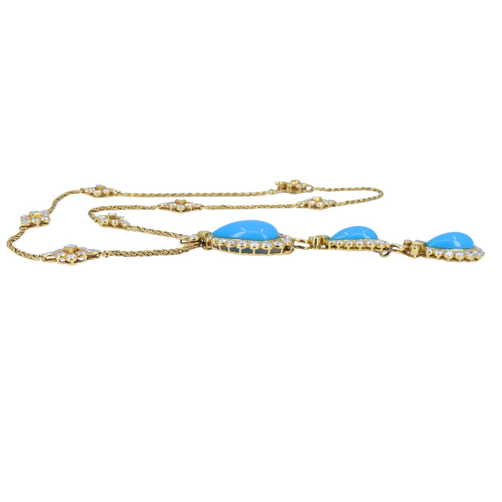 Chaumet Paris 18k Gold Diamond Turquoise Drop Necklace Three-Tiered Necklace