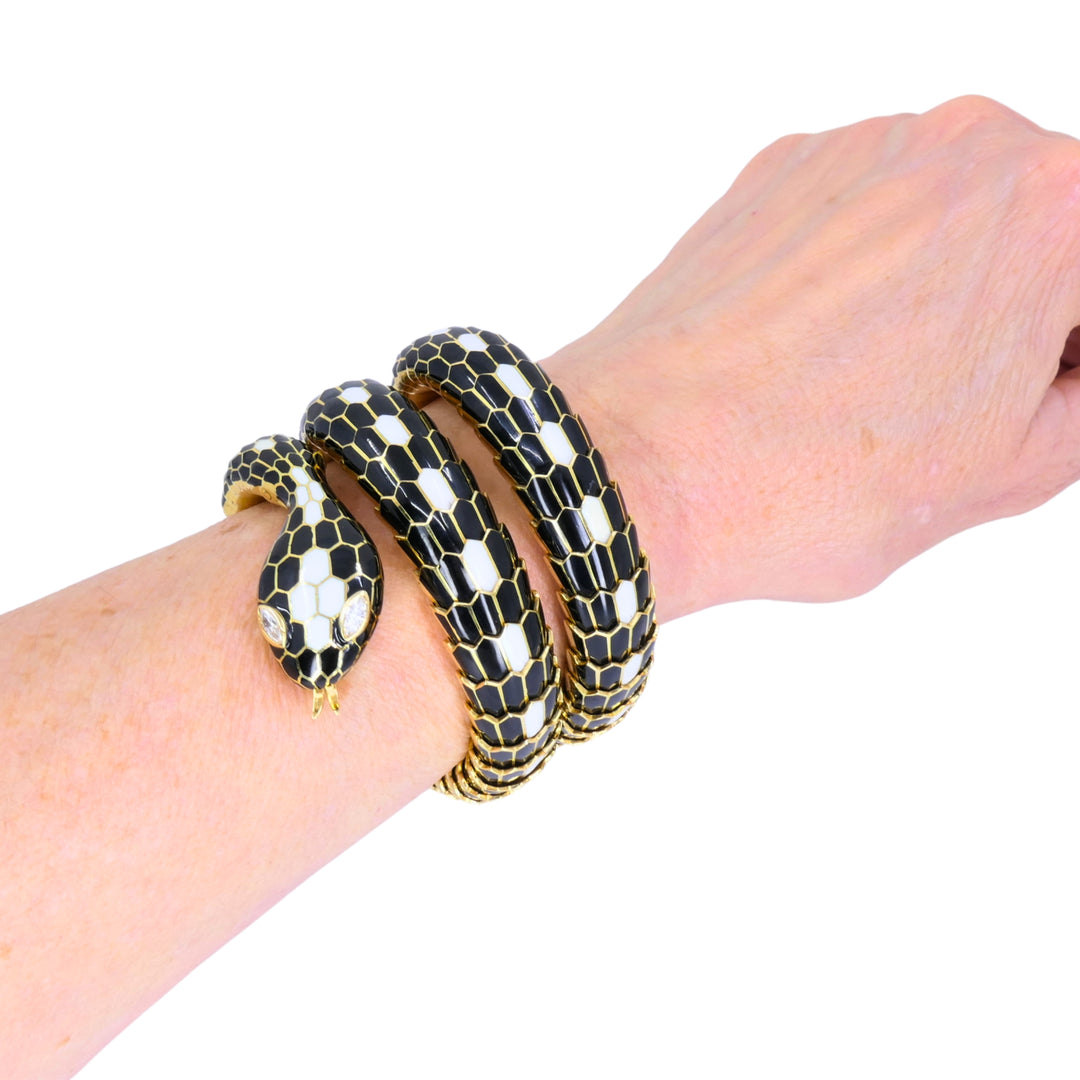 Bvlgari Bulgari Serpenti Bracelet 18k Gold Diamond & Enamel Coil Bracelet