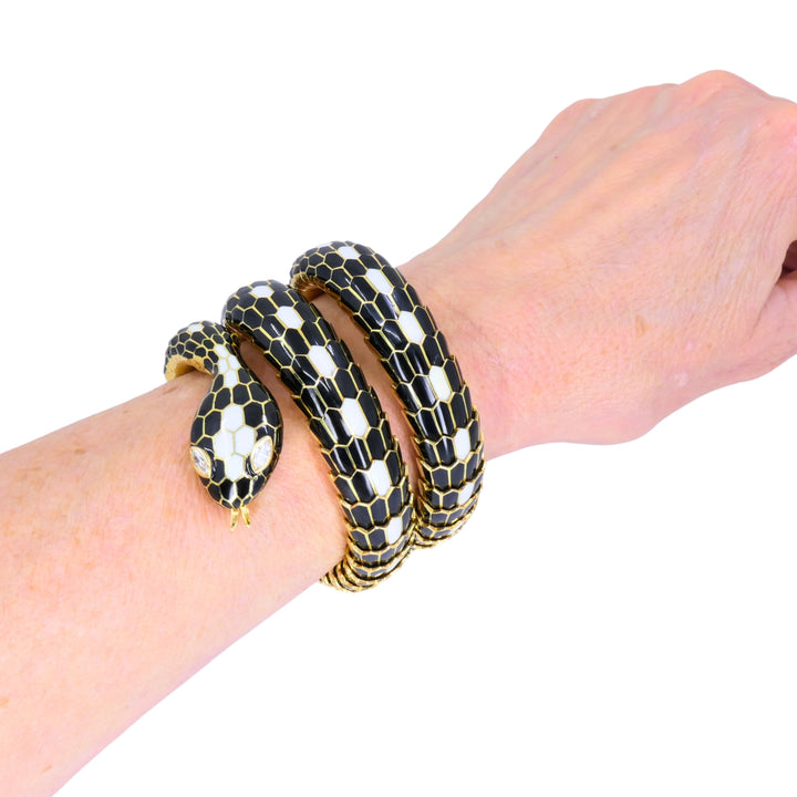 Bvlgari Bulgari Serpenti Bracelet 18k Gold Diamond & Enamel Coil Bracelet