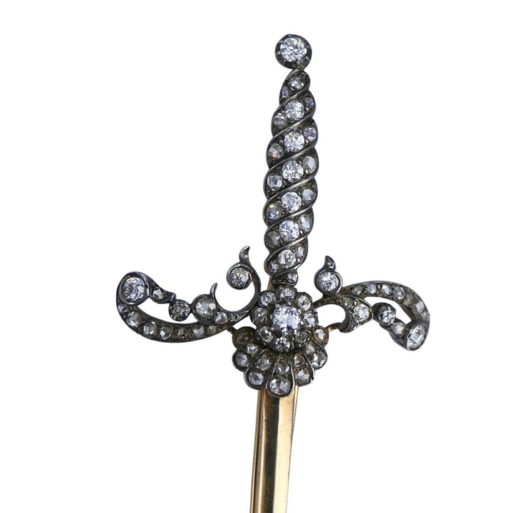 Antique 14k gold Silver Diamond Sword Brooch, circa 1900