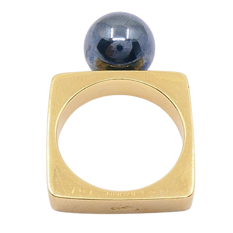 Dinh Van Vintage Modernist 18k Gold Square Hematite Ring