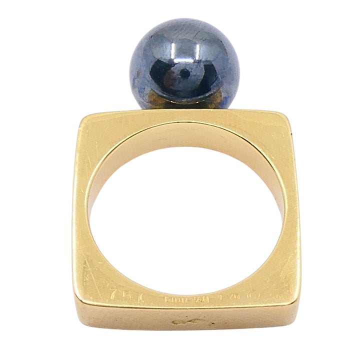 Dinh Van Vintage Modernist 18k Gold Square Hematite Ring