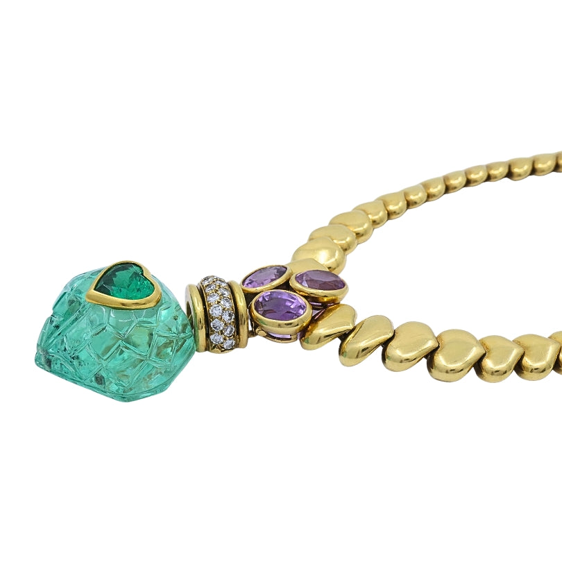 André Vassort 18k Gold Necklace Emerald Heart Pendant GIA