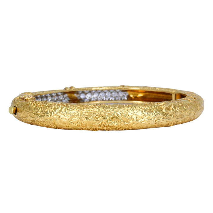Vintage Van Cleef & Arpels 18k Gold Platinum Diamond Hinged Bangle Bracelet