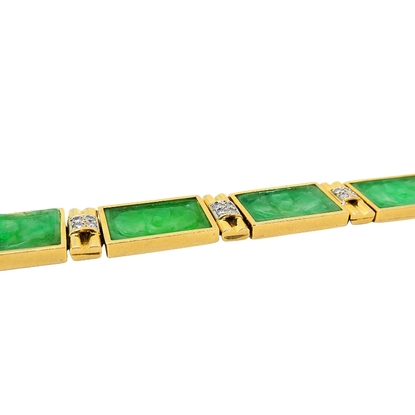 Vintage 18k Gold Jade Diamond Bracelet
