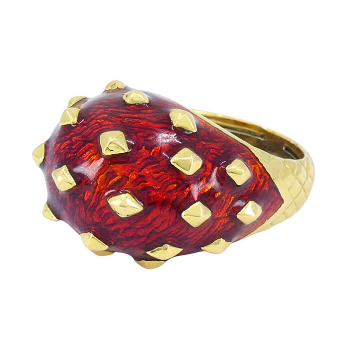 Vintage David Webb 18k Gold Enamel Dome Cocktail Ring
