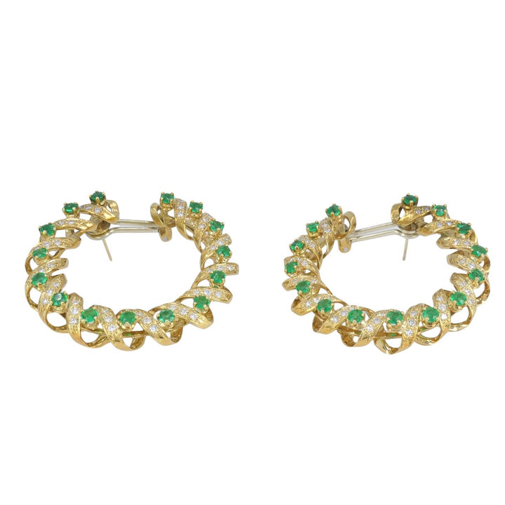 Vintage Asprey & Co. 18k Gold Diamond Emerald Circular Earrings