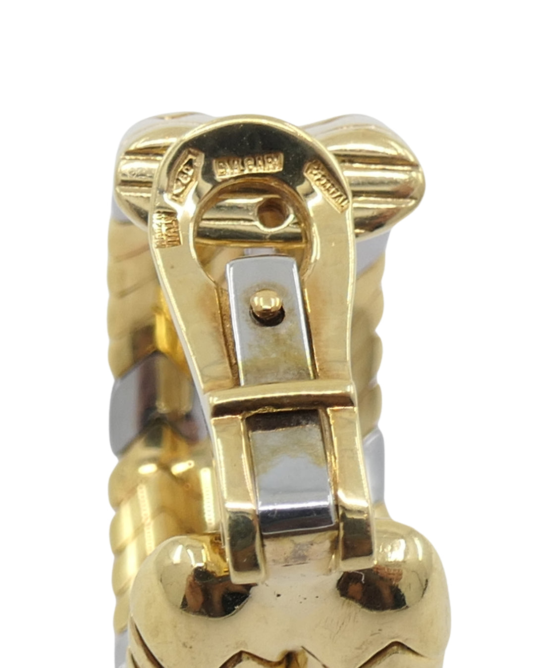 Bvlgari Bulgari Gold Earrings 18k Spiga Collection Two-Tone Chevron Pattern