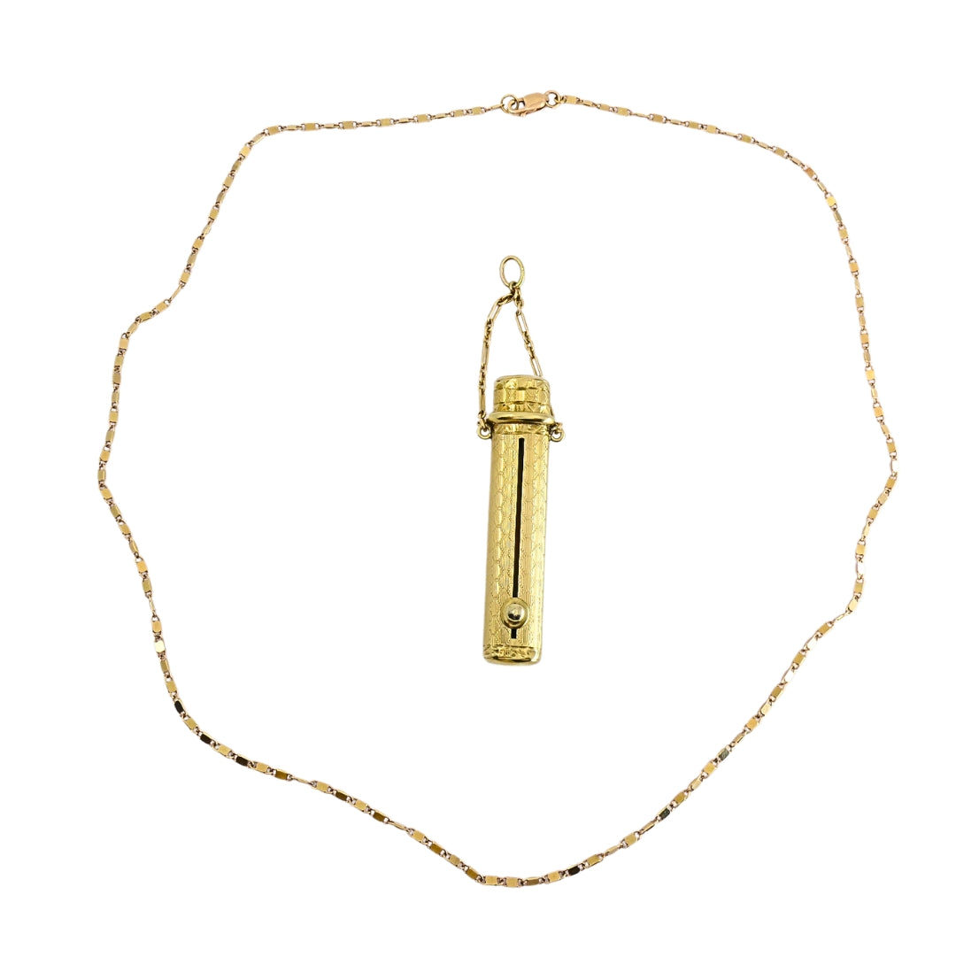 Vintage 14k Gold Lipstick Case Pendant Necklace on 14k Gold Chain