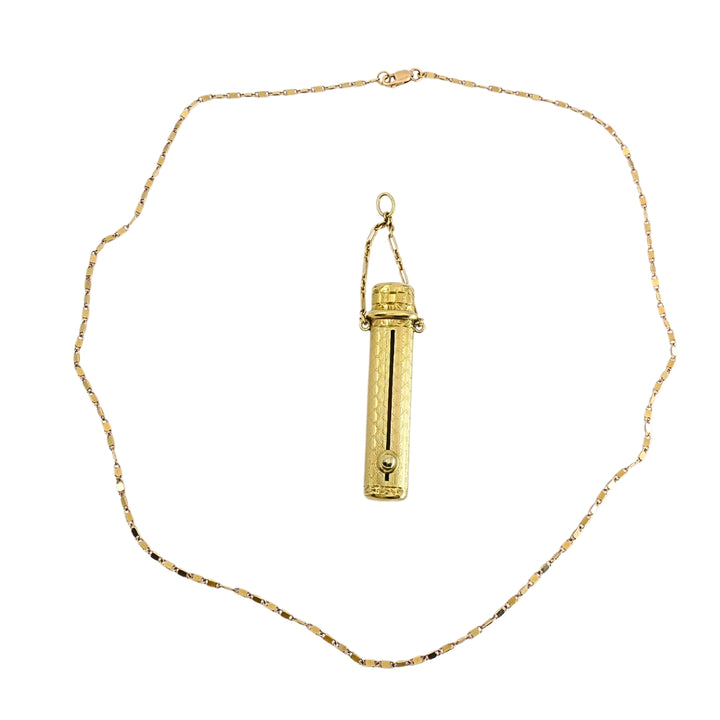 Vintage 14k Gold Lipstick Case Pendant Necklace on 14k Gold Chain