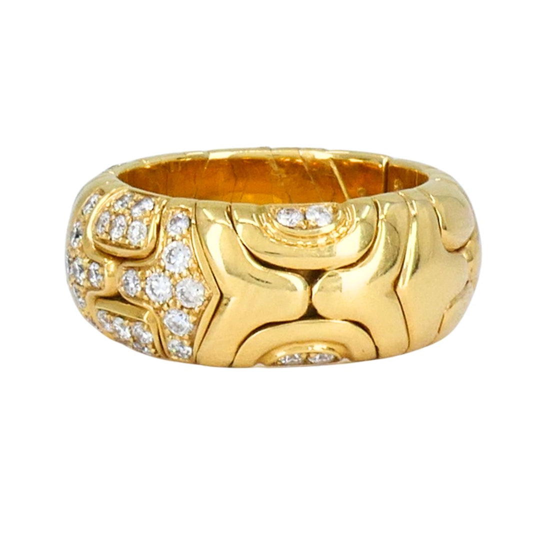 Vintage Bvlgari Alveare 18k Yellow Gold Diamond Flexible Band Ring