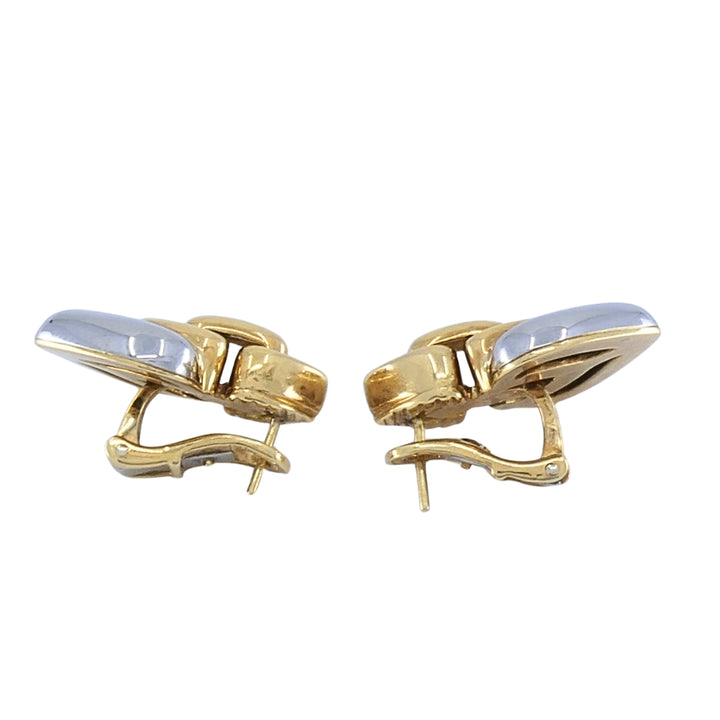 Bvlgari 18k Yellow Gold & Steel Doppio Cuore Heart Drop Bulgari Earrings
