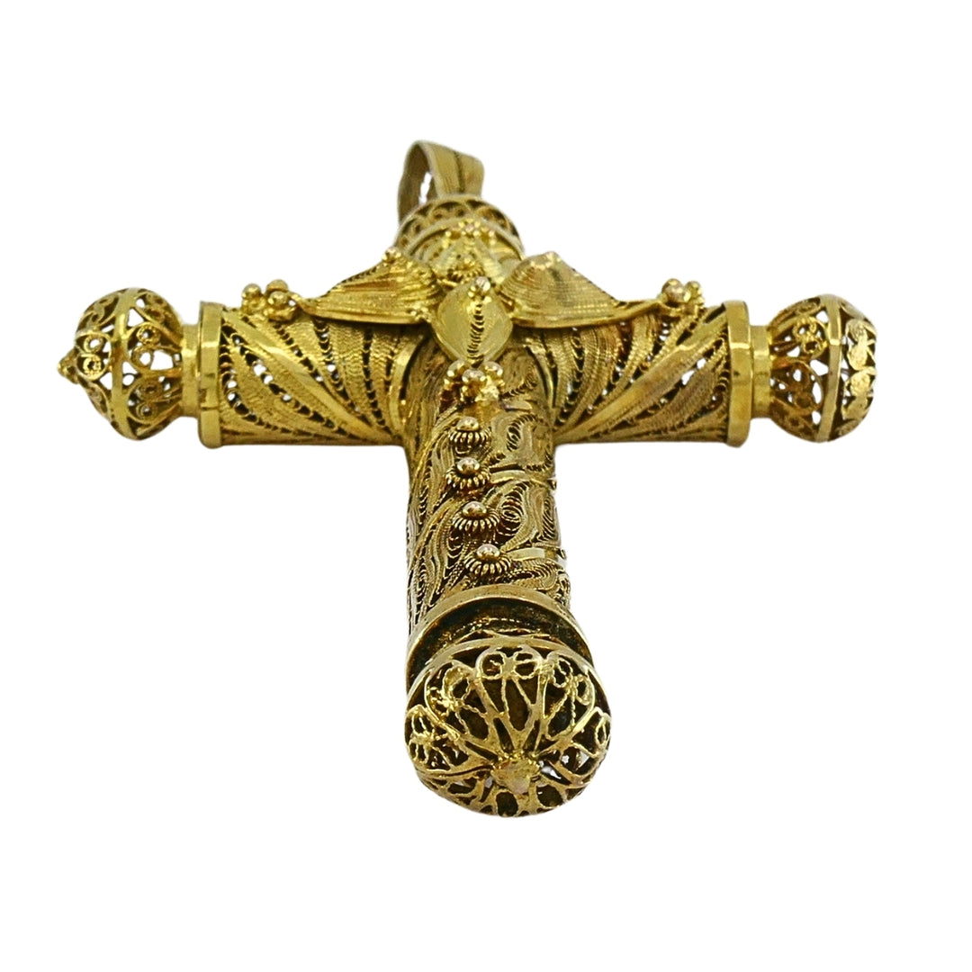 Antique 10k Gold Filigree Cross Pendant Cannetille Design