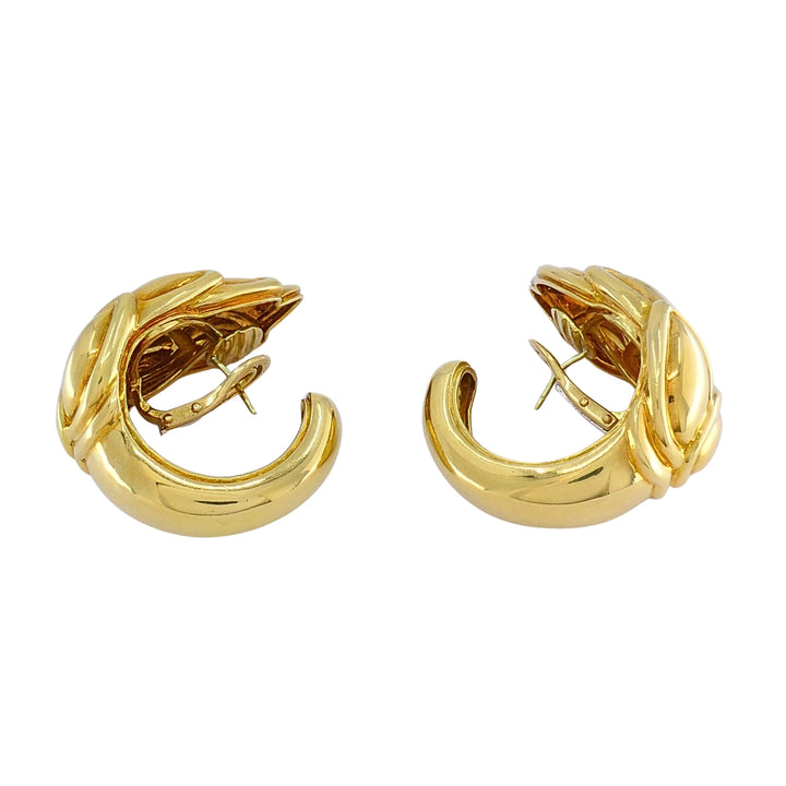 René Boivin 18k Gold Sculpted Foliate Hoop Earrings, 1970s