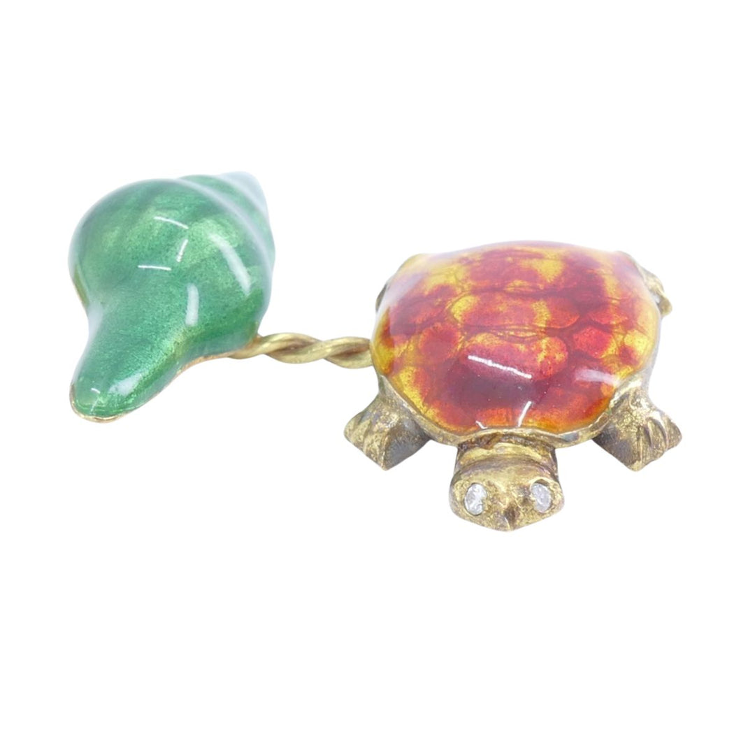 Vintage LOZ 18k Gold Enamel Turtle Seahorse Starfish Shell Cufflinks