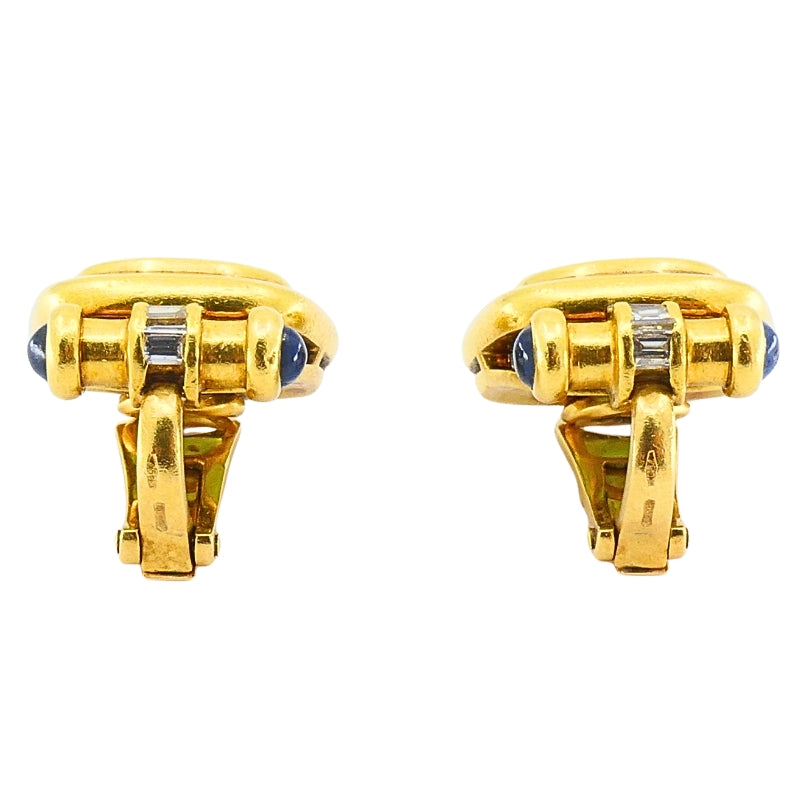 Bulgari Bvlgari 18k Gold Tourmaline Sapphire & Diamond Clip-On Earrings