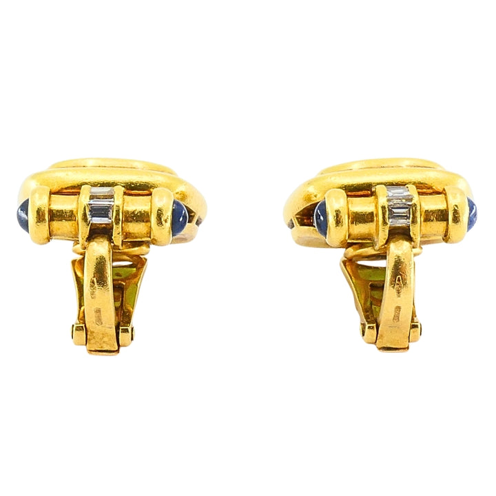 Bulgari Bvlgari 18k Gold Tourmaline Sapphire & Diamond Clip-On Earrings
