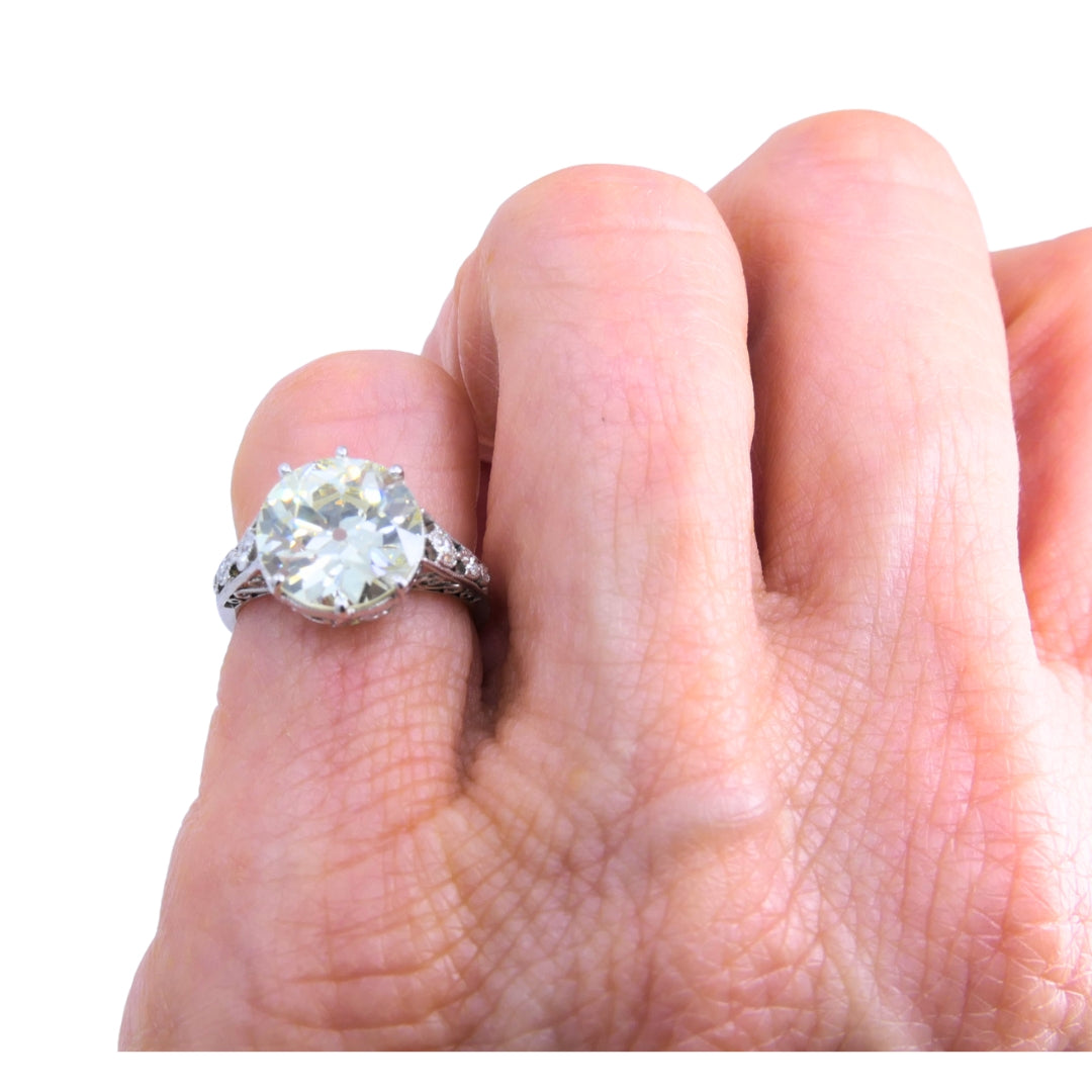 Art Deco Engagement Ring Old European Cut Diamond Platinum Ring Solitaire