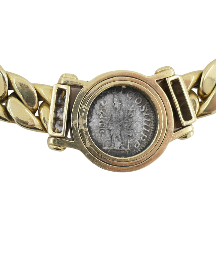 Carlo Weingrill 18k Gold Chain Diamond Roman Coin Necklace
