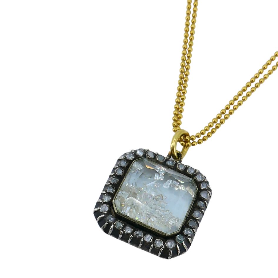 Renee Lewis 18k Gold Diamond Crushed Crystal Shake Pendant Necklace