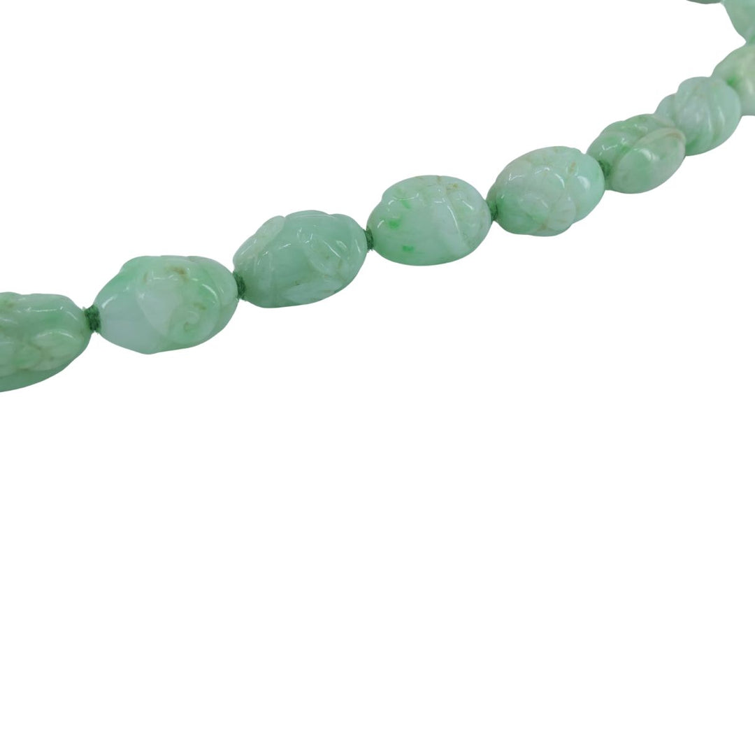 Vintage 14k Gold Apple Jade Carved Bead Necklace