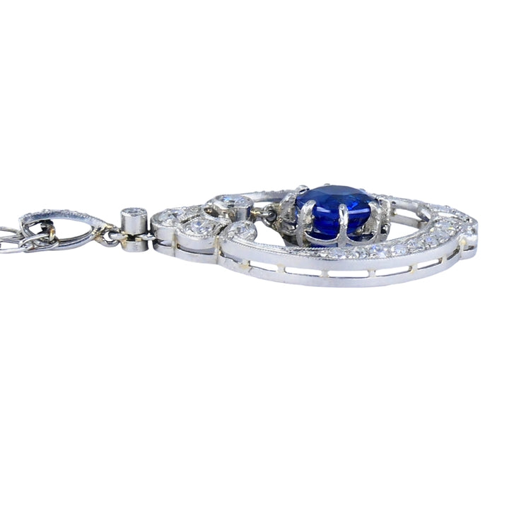 Edwardian Necklace Platinum Sapphire Diamond Pendant Vintage Jewelry Art Deco