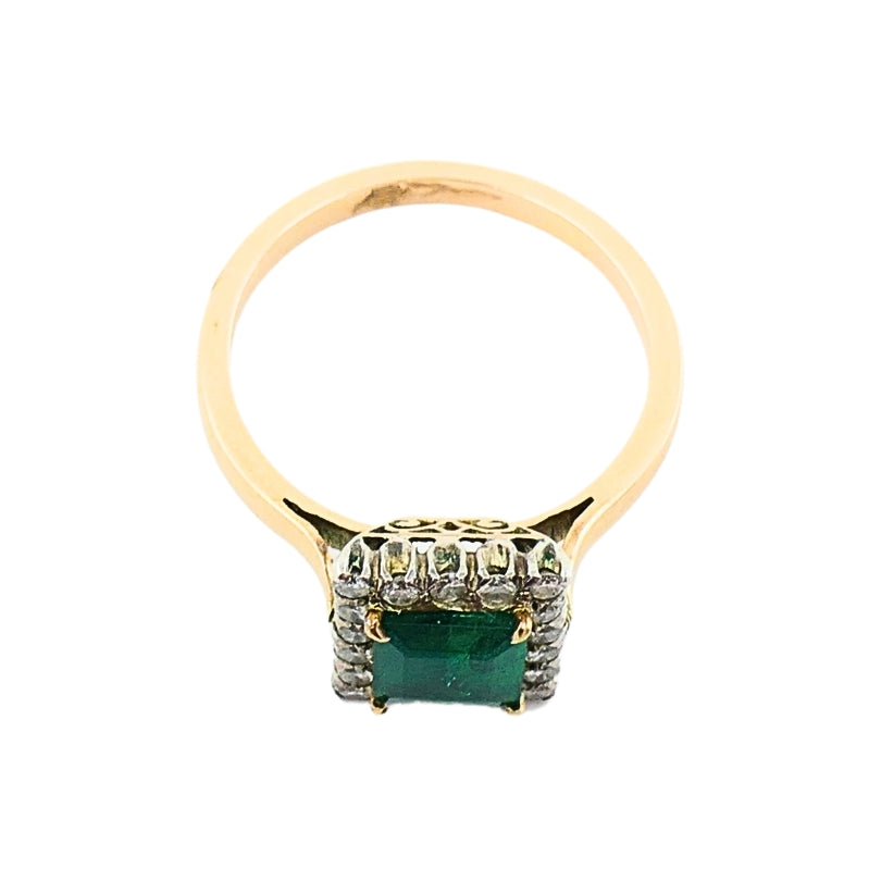 Emerald Ring Vintage 14k Gold Diamond