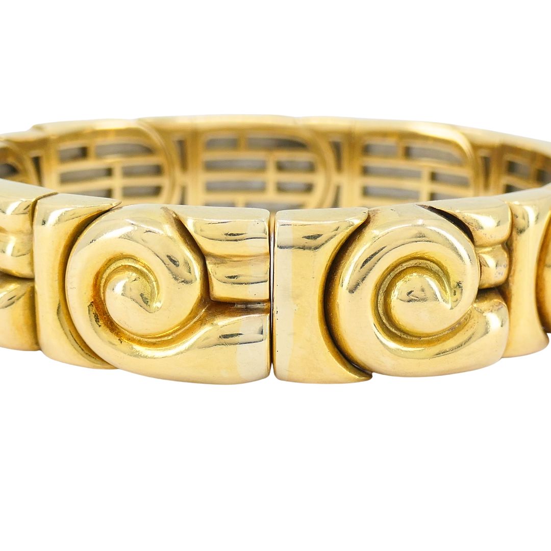 Vintage Bvlgari 18k Gold Steel Spiral Cuff Bracelet