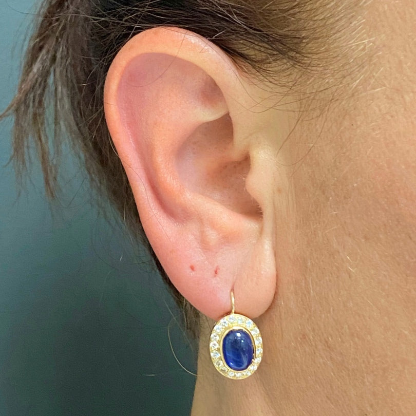 Sapphire Diamond Halo Earrings 14k Gold