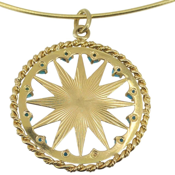 Vintage French Gold Turquoise Pearl Star Pendant Necklace