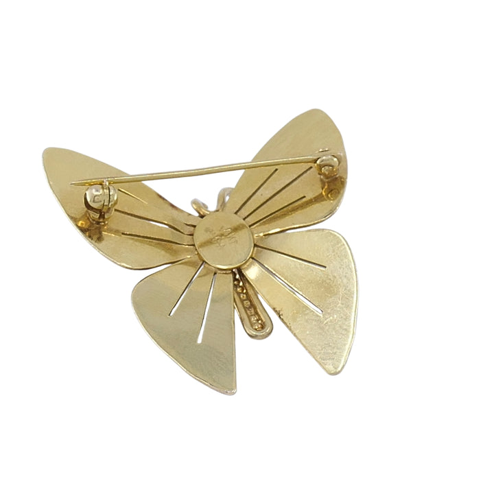 Vintage 14k Gold Butterfly Brooch Pink Gemstone Accents