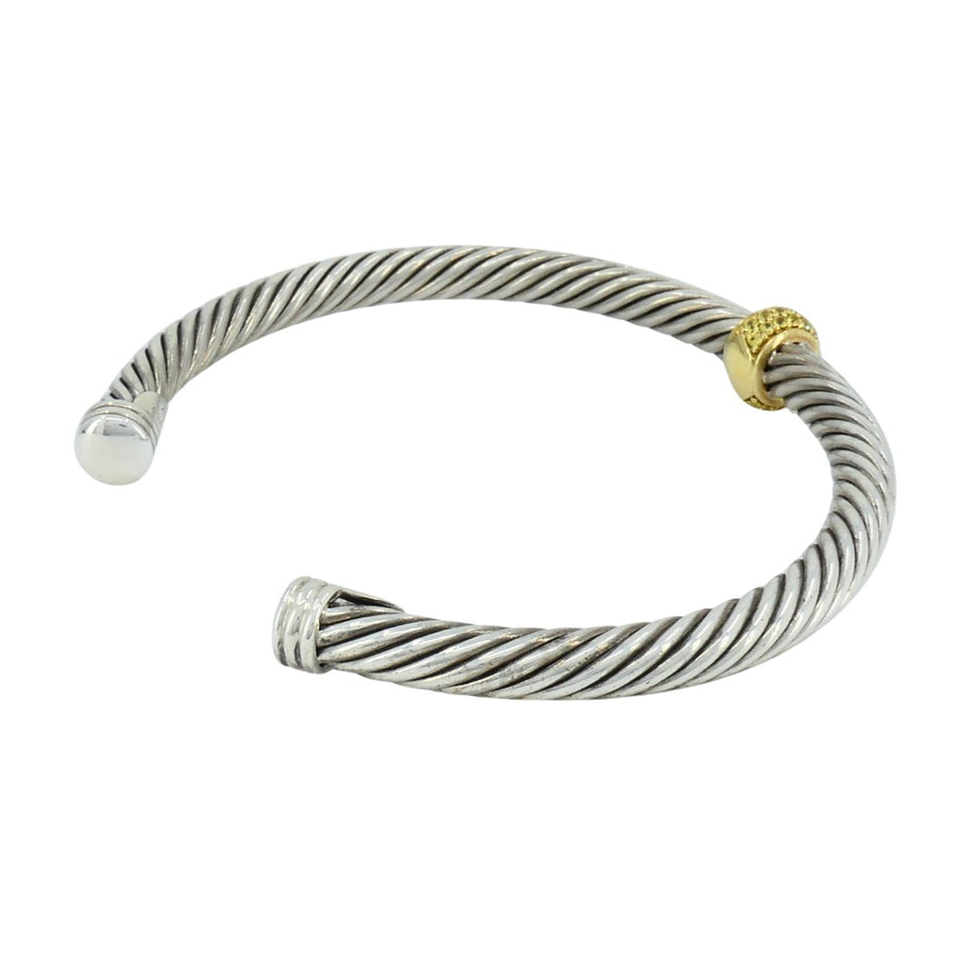 David Yurman 18k Gold Sterling Silver Sapphire Station Cable Cuff Bracelet