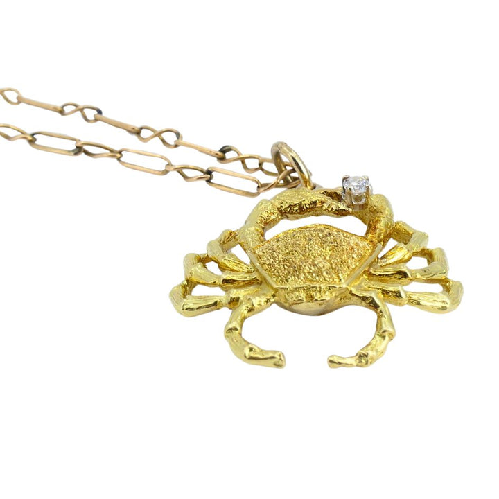 George Lederman 18k Gold Diamond Cancer Crab Pendant Necklace